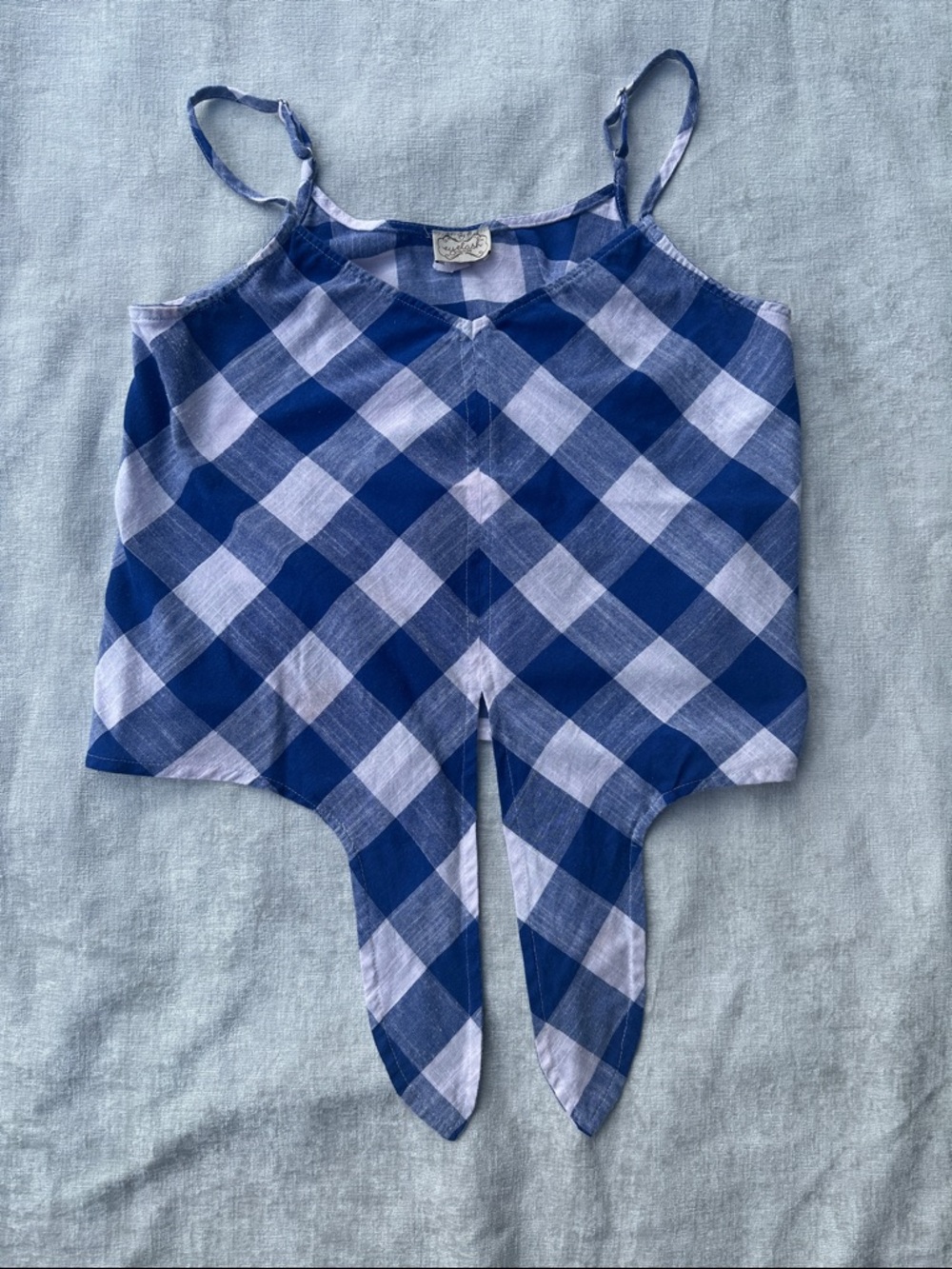 Eyelash Couture Blue & White Gingham Tie Front Crop Cami Size S